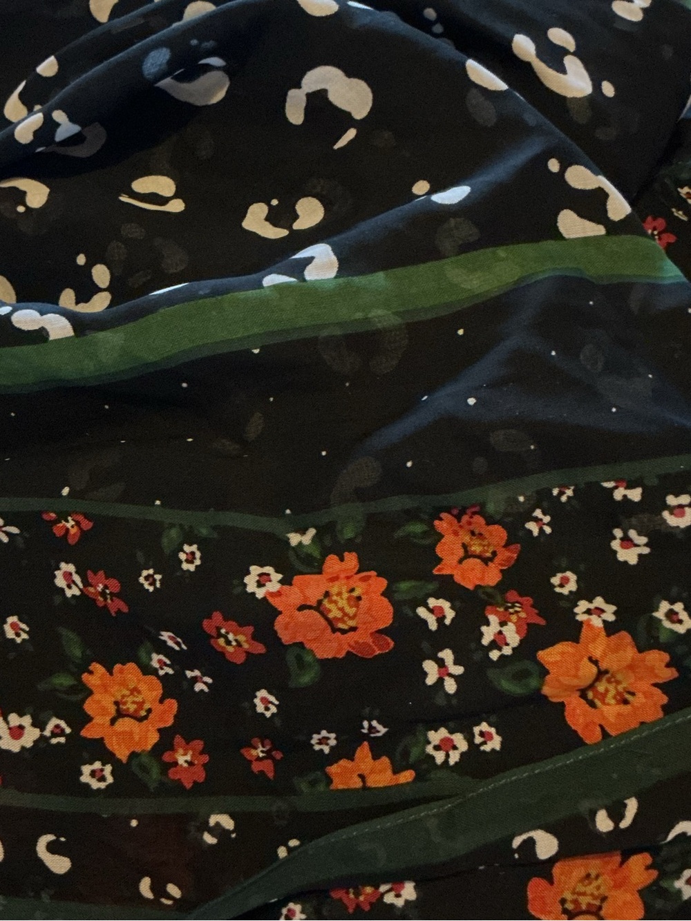 Black Ann Taylor Floral Tiered Scarf/ Shawl with Orange Flowers